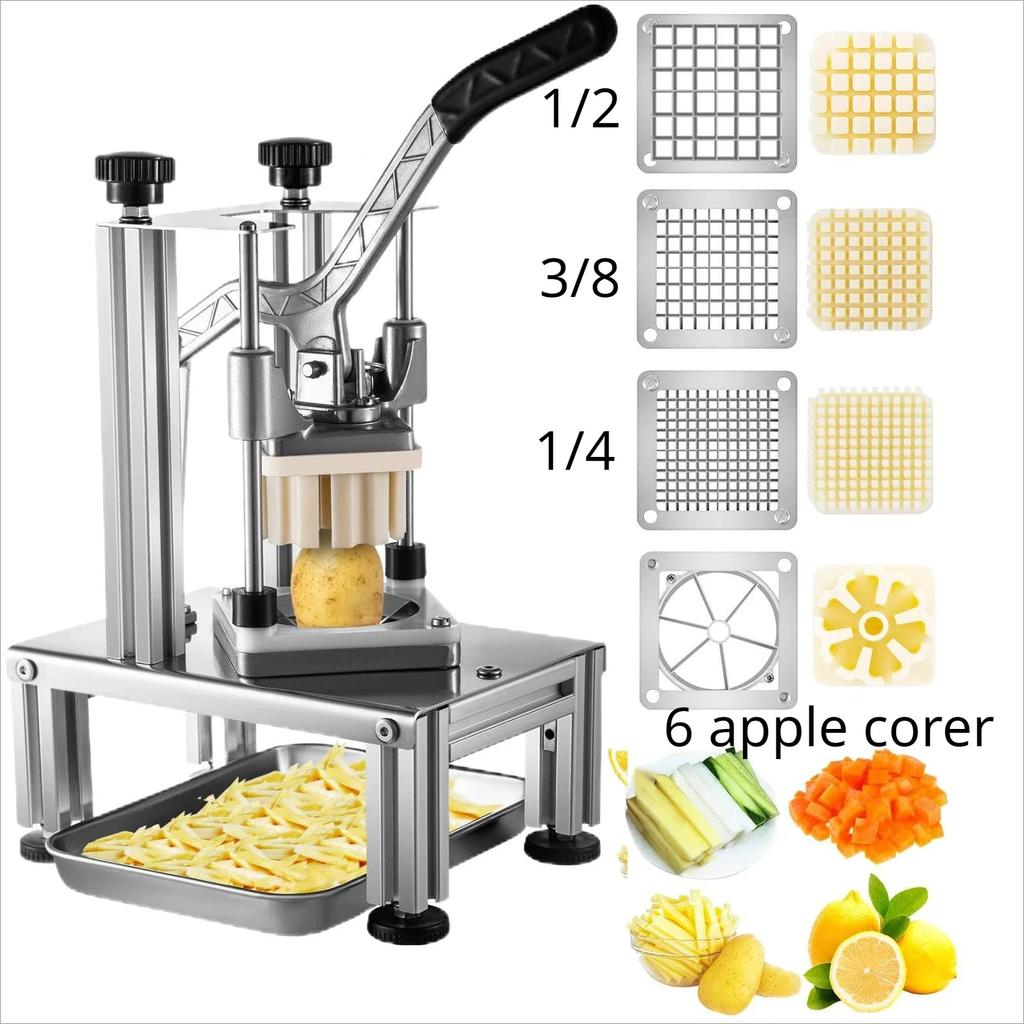Commercial French Fry Cutter with 4 Replacement Blades, 1/2" or 1/4" or 3/8" 6 or 8-wedge Slicer or 6-wedge Apple Corer