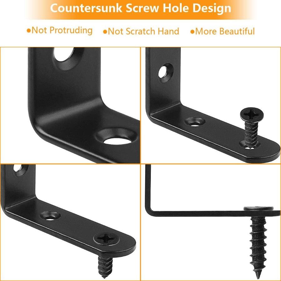 10Pack 65x65x20mm Black L Bracket, Stainless Steel 90° Heavy Duty Corner Brace Joint Fastener with Screws, Round End 4 Holes
