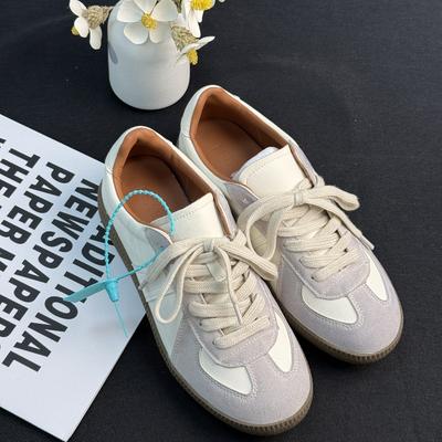Pasujące kolorystycznie letnie nowe retro sneakersy sznurowane z okrągłym noskiem damskie wszechstronne skórzane