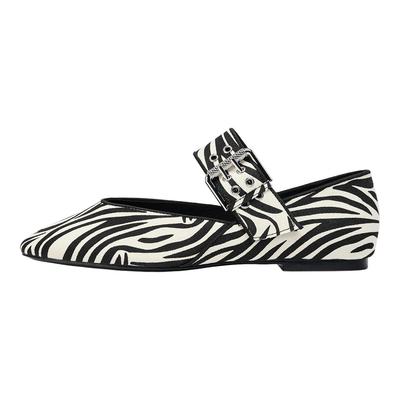 Baumwolle Tierprint Knopf Runde Spitze Ballerinas Freizeitschuhe Damen Flats Zebra 13505510-38