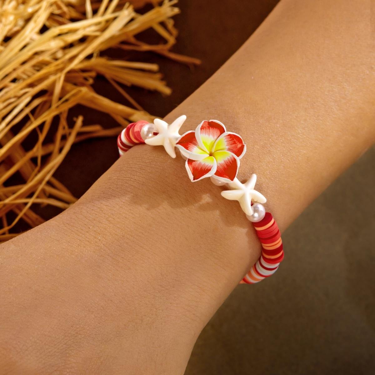 

Bohemian Soft Polymer Clay Flower Resin Starfish Bracelets For Women Men Handmade Braided Floral Bangle Summer Zircon Gift