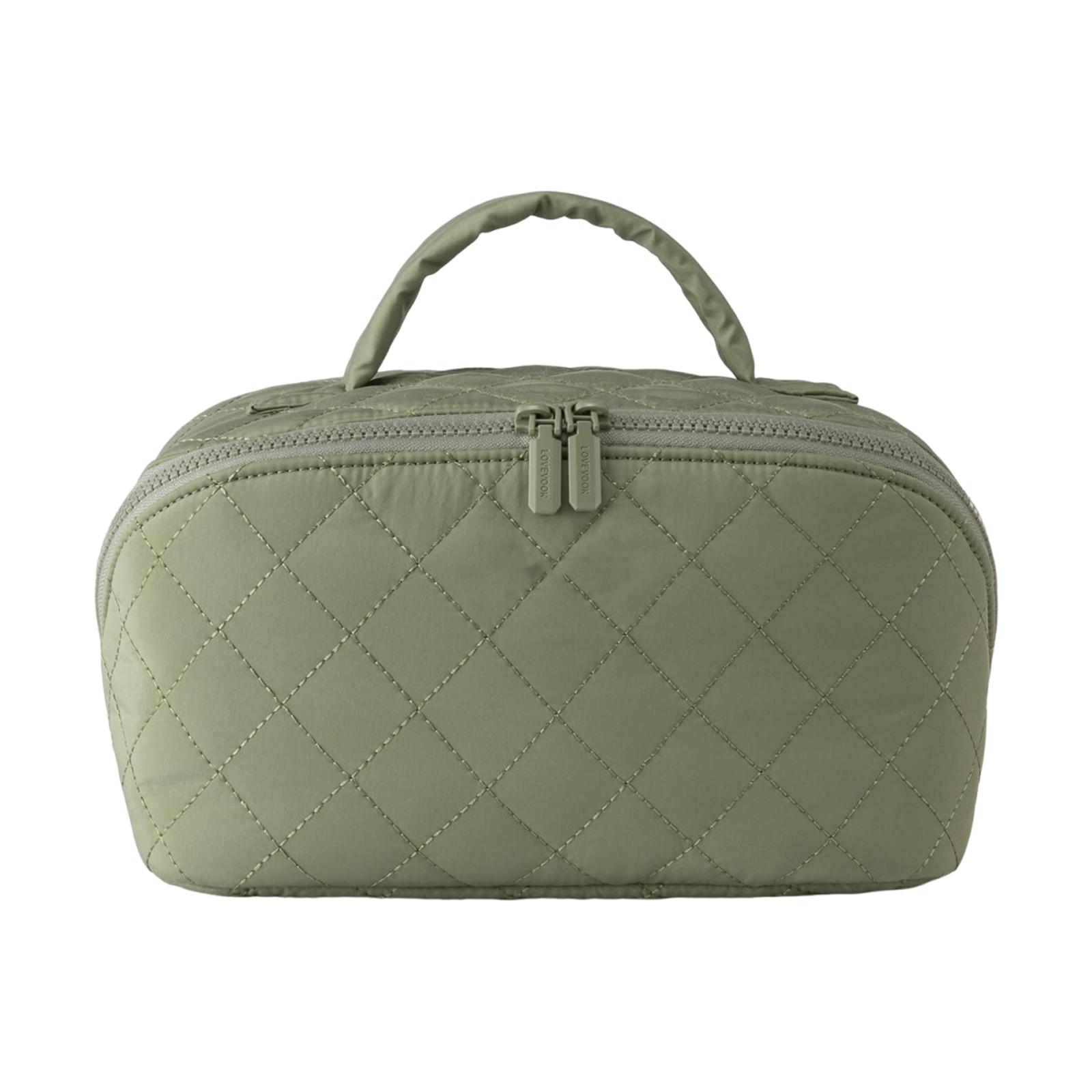 

Cotton Travel Makeup Bag Large Cosmetic Organizer with Handle Travel Toiletry Bag for Women Toiletries Accessories Brushes зелений