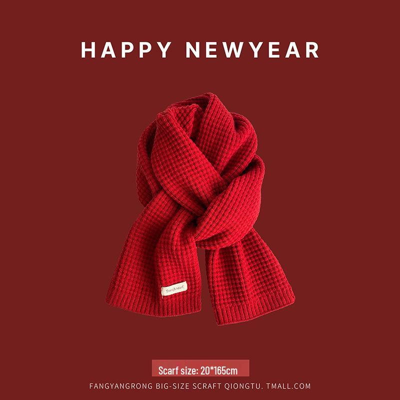 Women's Red Angora Wool Knitted Scarf - Autumn & Winter 2025 Style