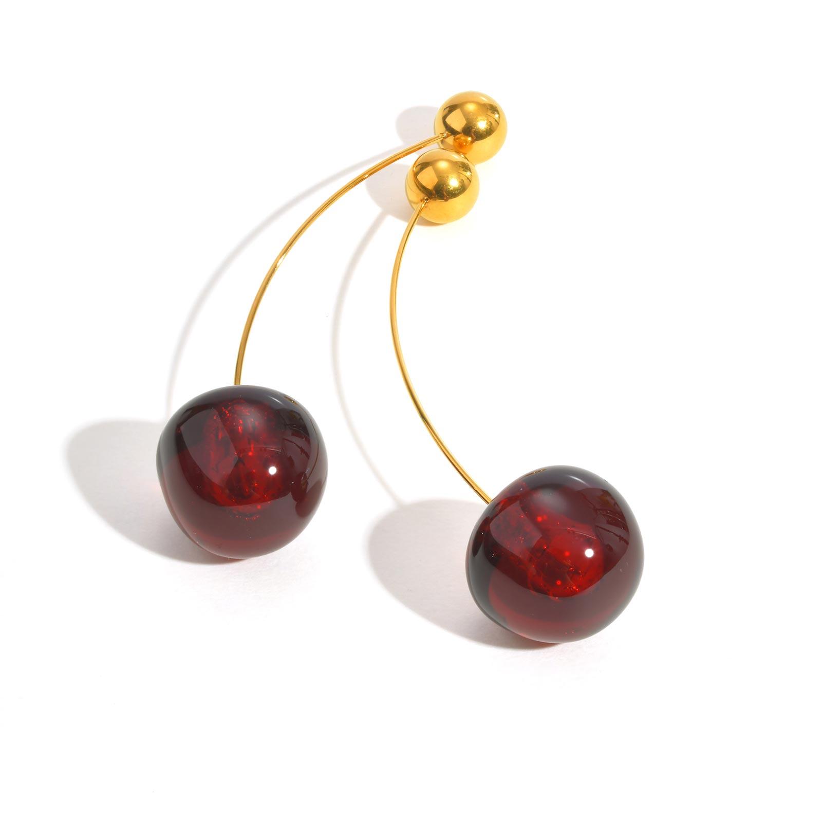 

Chic Solid Beads Cherry Earrings for Women,Gold Plated Stainless Steel Earrings,Trendy Party Jewelry Mother s Day Gift