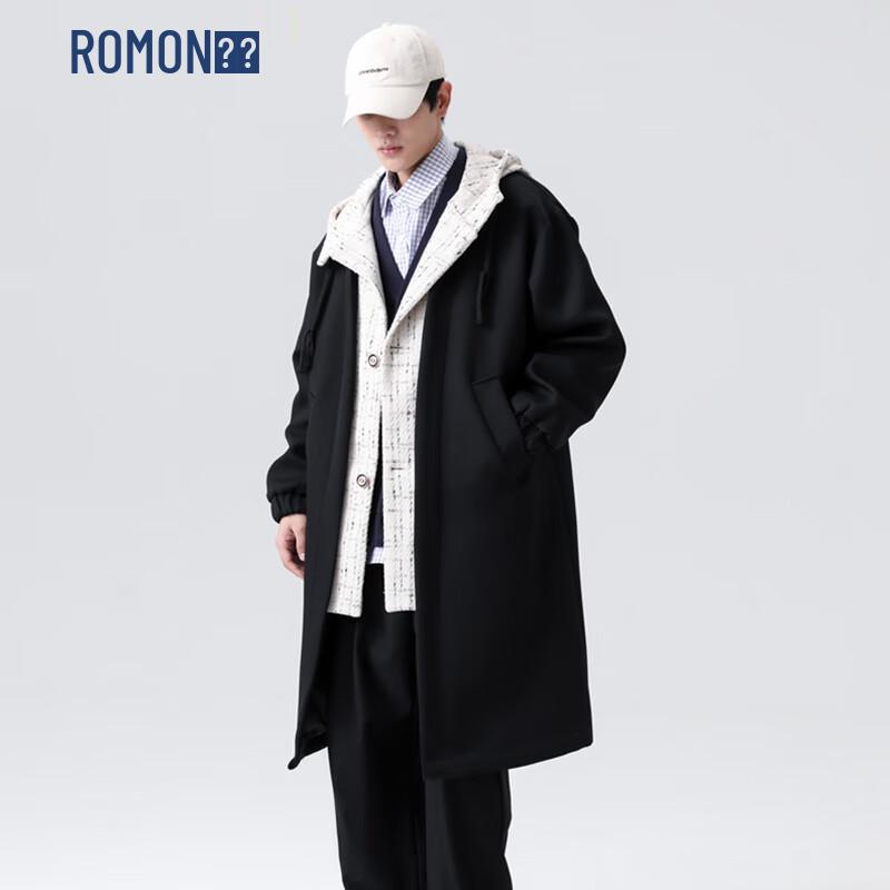 ROMON Men s Hooded Wool Blend Trench Coat XL