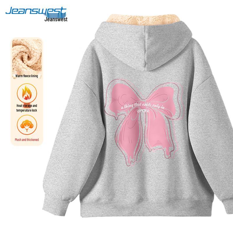 JEANSWEST Women's Lamb Fleece Hooded Cardigan Jacket