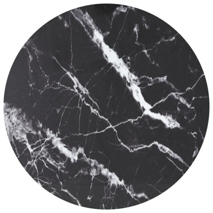 VidaXL Dessus de table Noir Ø80x1cm Verre trempé avec design de marbre