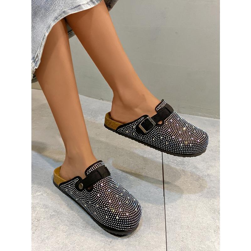 Female Mary Jane Rhinestone Plus Size 45 Round Toe Buckle Cork Slippers