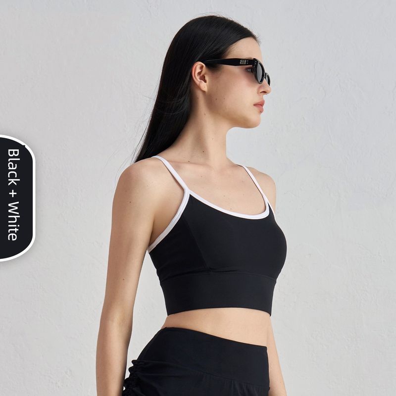 

Youth Contrast Color Short Stitching Sports Vest Push-up Beauty Back Yoga Underwear Nude Feel Sling Workout Bra Women XL Black big body spell White
