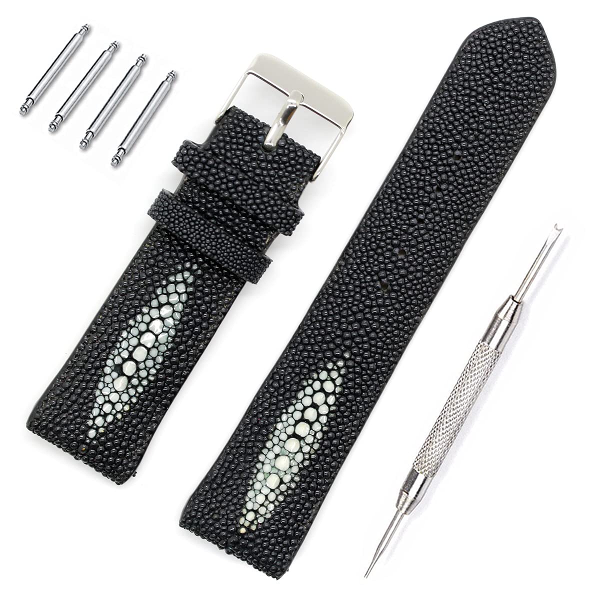 

Stingray Leather Watch Band Charcoal 21mm Spring Spring Bar Remover Included [Revetta] Belt, Galusha, Stingray, Gray, Point, Bar, [090-4stb21-1]