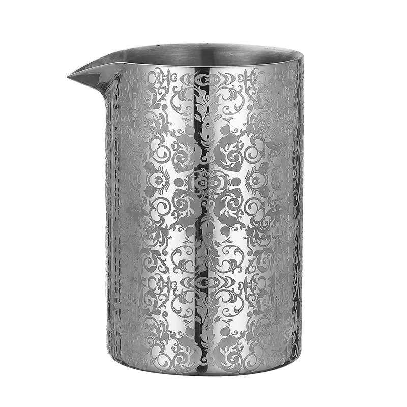 Cocktail Mixing Glass Etched W Spirit Pattern Double Walled Stainless Steel Pitcher Design Bartending Glasses Barware Essentials