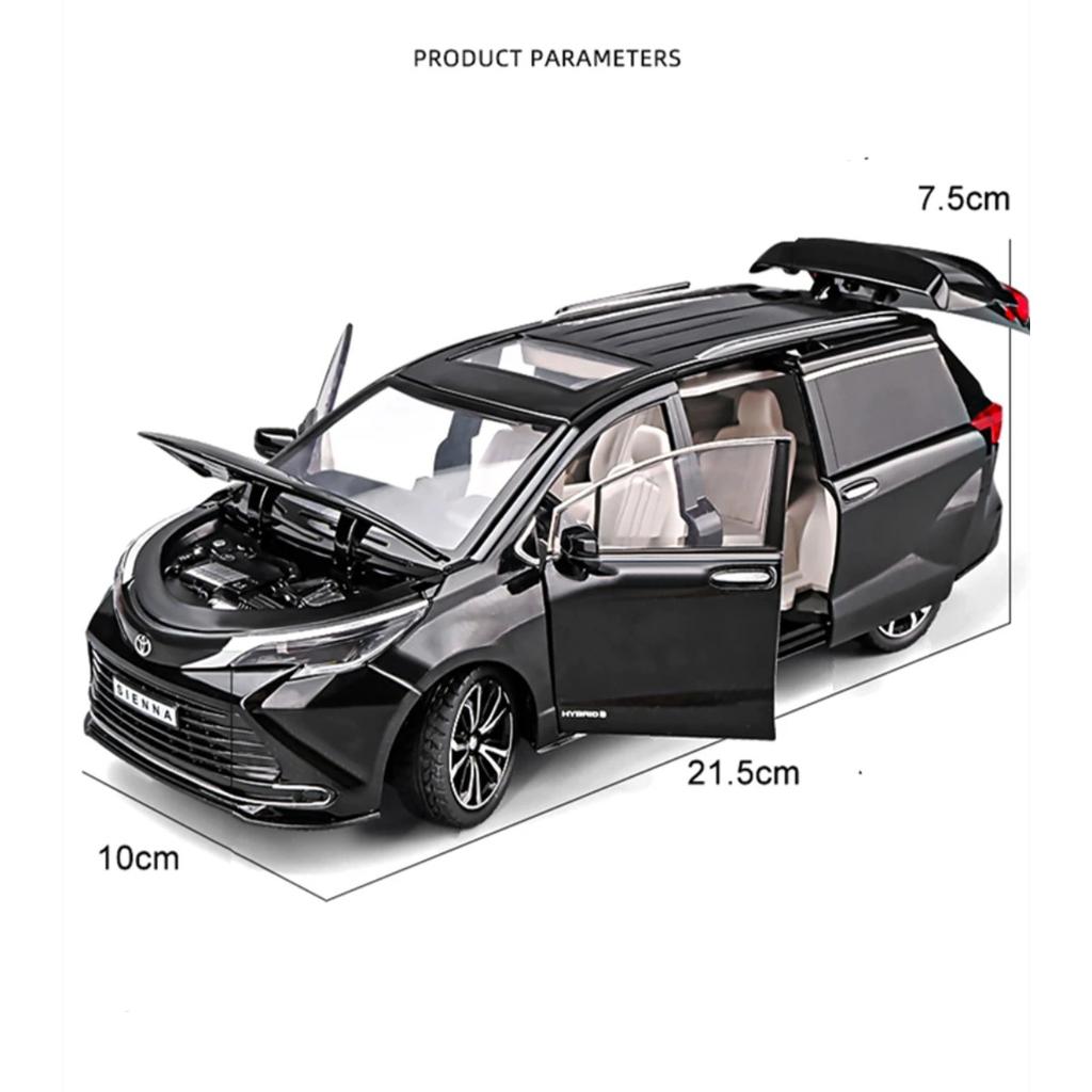 1/24 TOYOTA Sienna MPV Alloy Car Model Diecast Metal Vehicles Car Model High Simulation Sound and Light Collection Kids Toy Gift