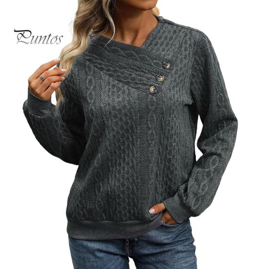 

Осенне-зимняя толстовка с пуговицами, V-образным вырезом, плиссировкой, длинными рукавами, свободная, плотная, однотонная, эластичная манжета, повседневная одежда, повседневный топ S темно-серого