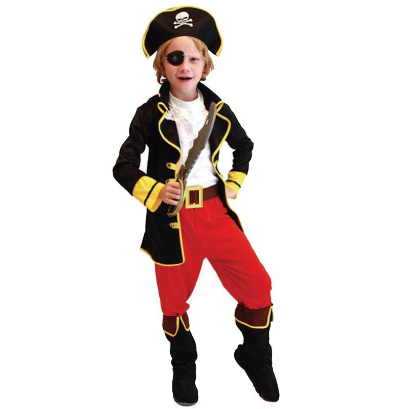 Kids Pirate Costume Set with Hat and Eye Patch,Premium Fabric, 7-8 Years, 150 cm, Red/Black
