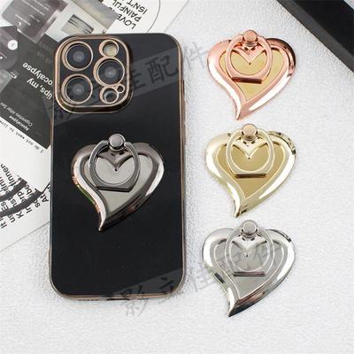 Support de téléphone anneau en métal plaqué forme cœur