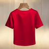 Damen T-Shirt Rundhals Satin Stoff T-Shirt mit Handgenähten Imitationsperlen Kurze Ärmel Lockerer Schnitt Lässige Oberteile