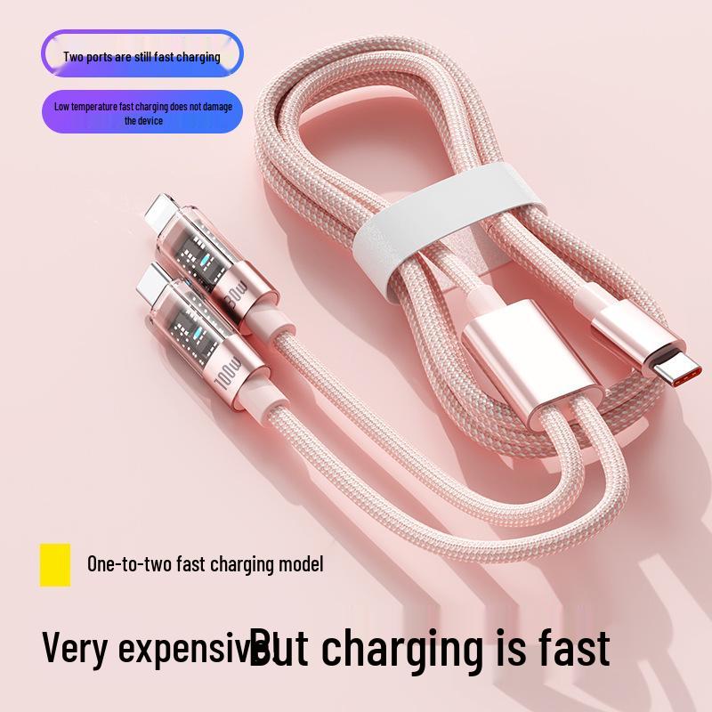 PD100W Transparent Flash Charging Cable for iPhone 14/12 with Light Data Connector