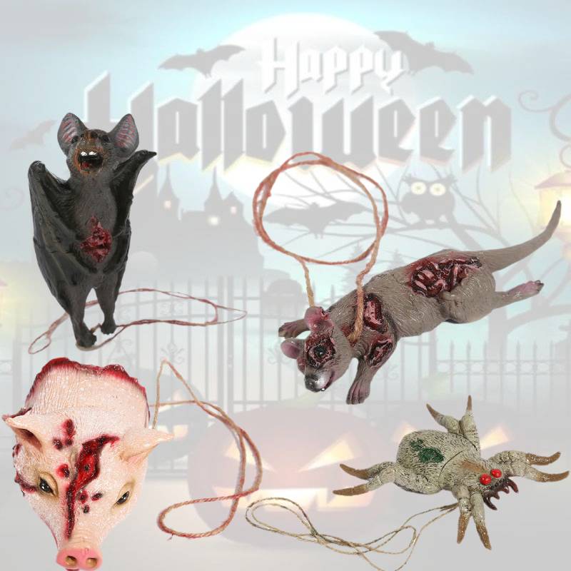 Spider Pig Mouse Head Bat Props Necklace Keychain Halloween Decor Pendant