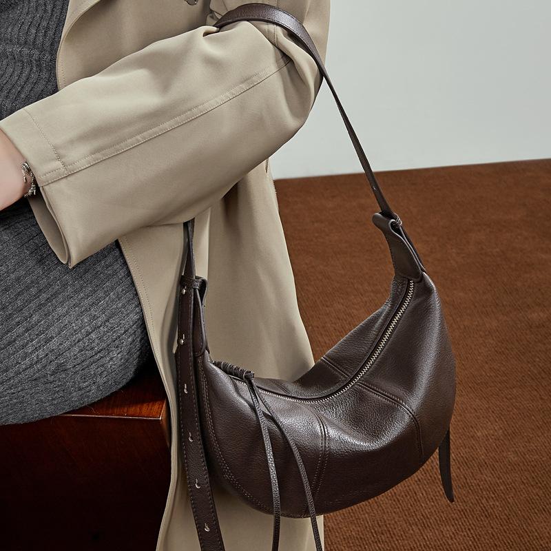 Croissant Crossbody Dumpling Bag, Genuine Leather Off-the-shoulder Soft Leather Women's Bag
