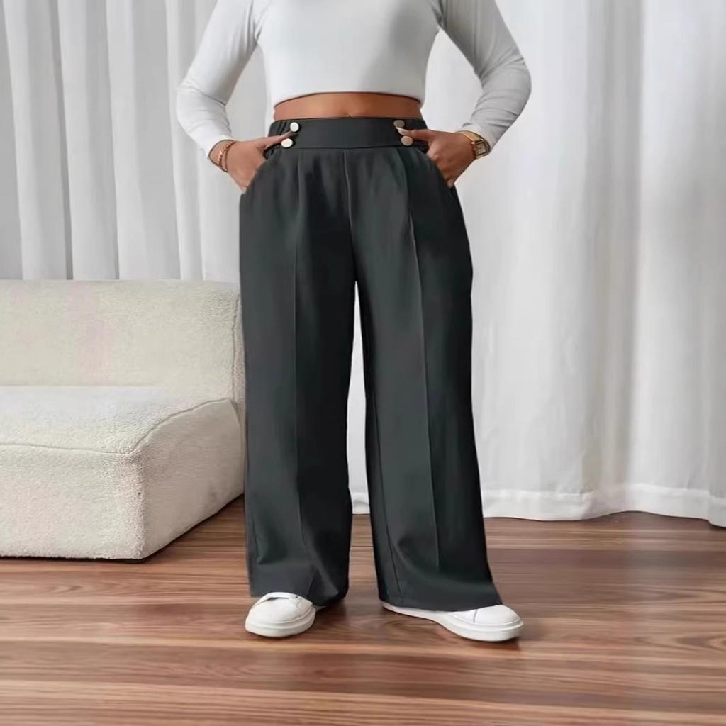 New Style Stretch Floor-length Casual Pants, High-waisted Long Pants, Loose and Elegant Style Straight-leg Women's Trousers
