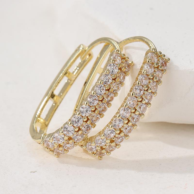 Concise Sparking Synthetic Zirconia Inlaid U Shape Hoop Earrings Women's  Golden Plated Geometric Jewelry Wedding Crafts