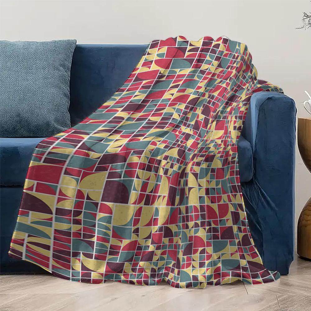Geometric Mosaic Knit Blanket Square Pattern Soft Cozy Throw Blanket for Sofa Bed Decoration Gift