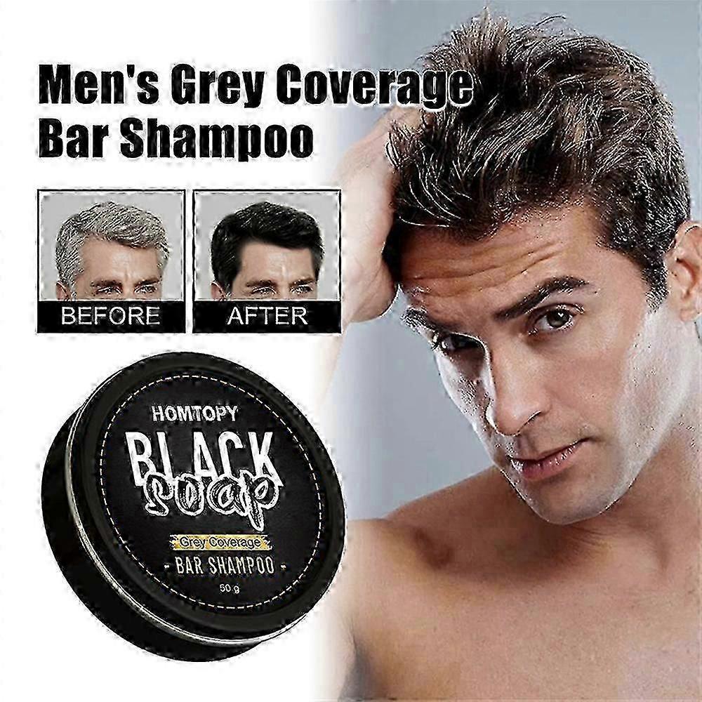 (color01)Men's Grey Coverage Bar Shampoo Hair Darkening Black Soap for Grey Hair Cover