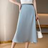 Jarní a letní hedvábná polodlouhá sukně pro ženy, jednobarevná deštníková sukně s vysokým pasem, dlouhá sukně, tenká sukně