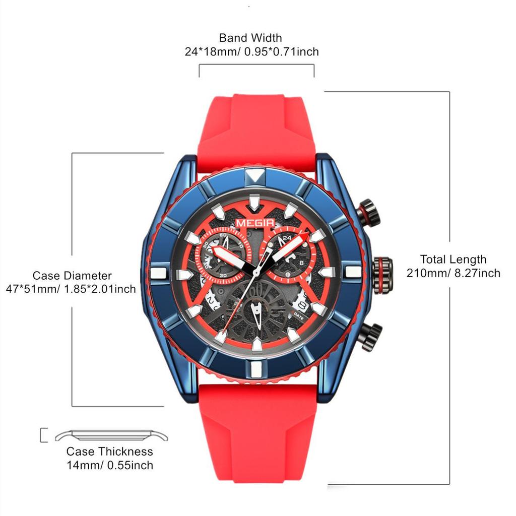 MEGIR Men's Watches Luxury Analogue Sport Chronograph Luminous Clock Silicone Strap Quartz Military Wristwatch Reloj Hombre 2209