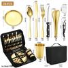 Stainless Steel Camping Cutlery Set: Knife, Fork, Spoon, Plate, Cup with Cloth Bag for Outdoor Use