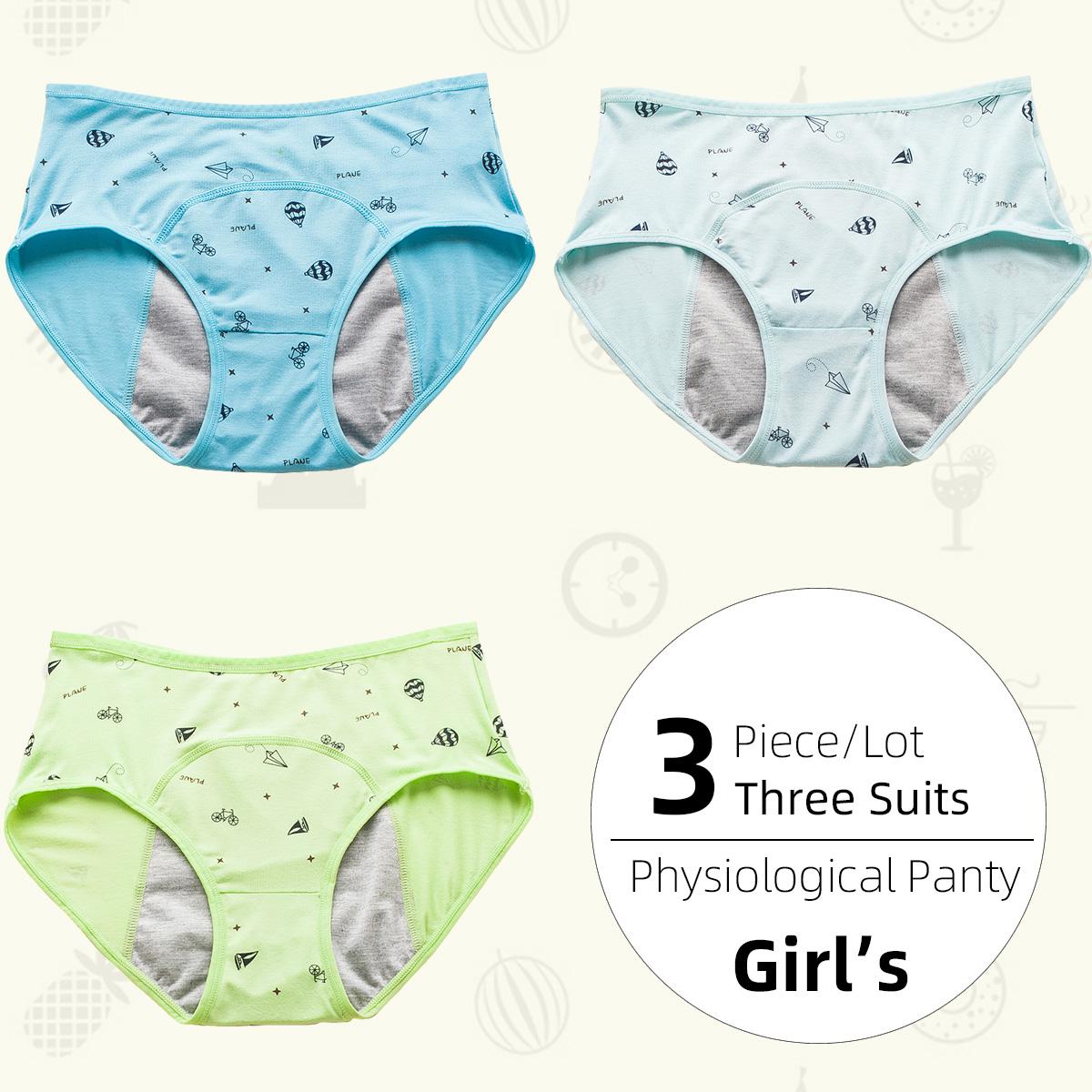 

3 шт./лот, физиологические трусики для девочек, нижнее белье, герметичные менструальные штаны для девочек, специальные санитарно-гигиенические штаны, студенческое нижнее белье, трусы M