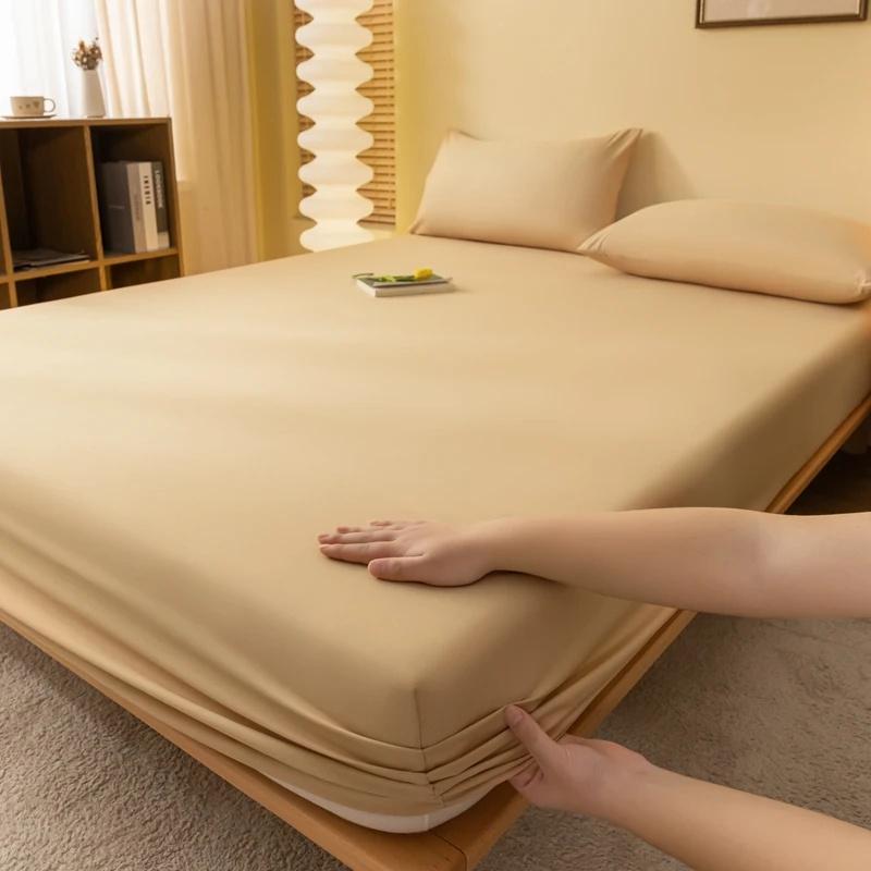 1PC Bed Fitted Sheet Bed Mattress Cover Solid Color Bed Linen Non Slip Mattress Covers Bedsheet Soft and Breathable