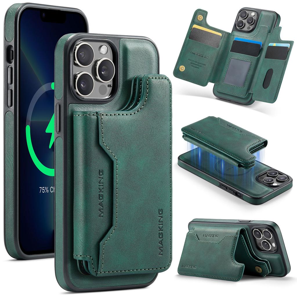 MAGKING K3 Series For iPhone 13 Pro Max Case Compatible with MagSafe Wallet PC+TPU+PU Phone Cover