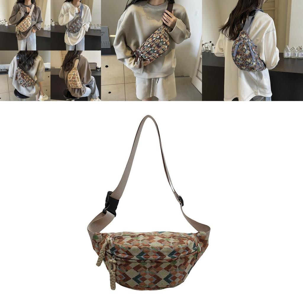 Ethnic Style Plaid Women's Chest Bag Lightweight Summer Travel Crossbody Purse