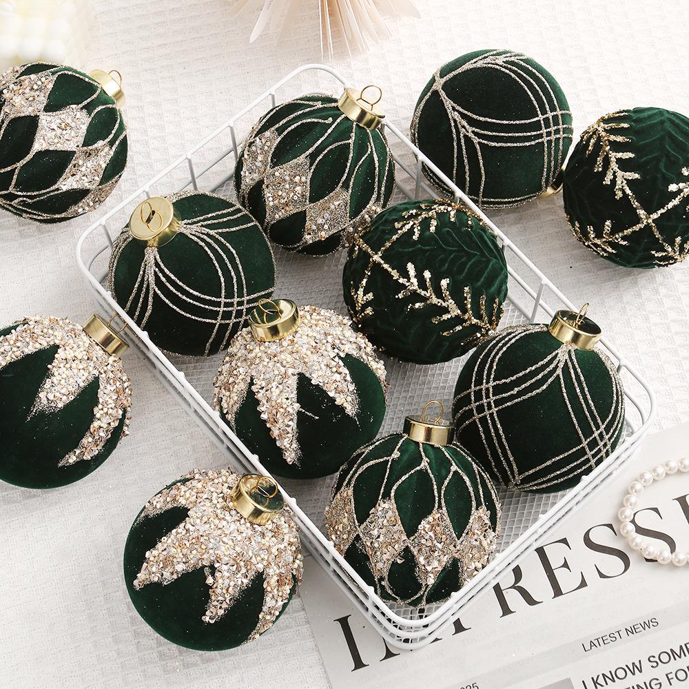 8cm Diamond Flocking Christmas Ball Set - Festive Tree Decorations