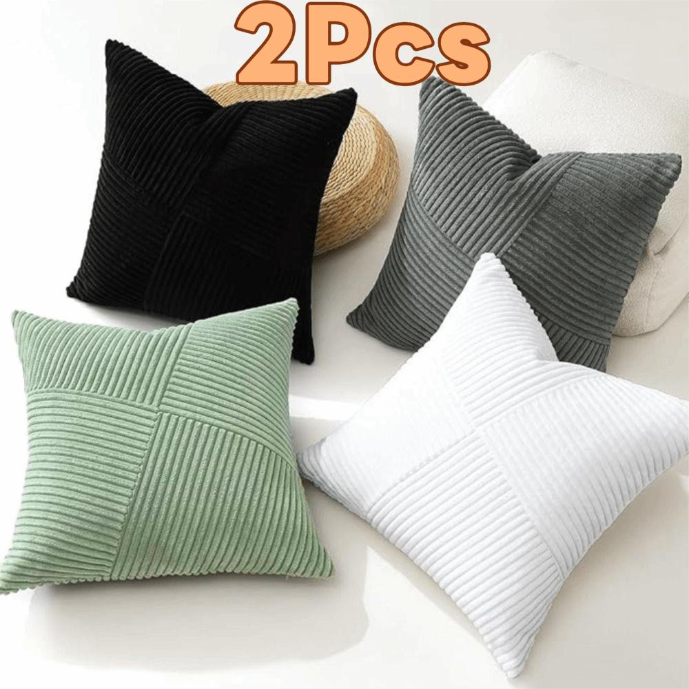 2 Pieces Windmill Design Splicing Cross Throw Pillow Cover Solid Color Corduroy Patchwork Cushion Cover Skin-friendly
