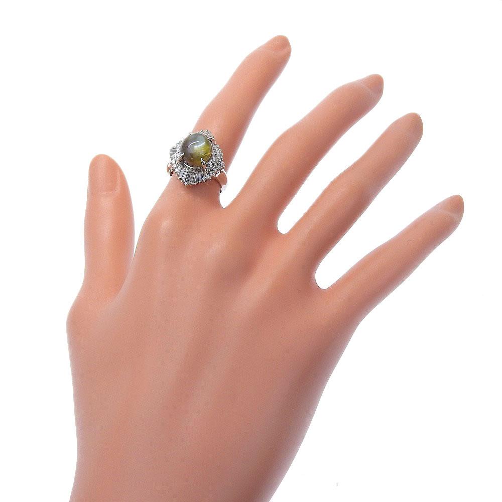 Ring Pt900Platina/Krysoberyll Katteøye/diamant #5.6(US størrelse) 10.6g Kvinner Brukt