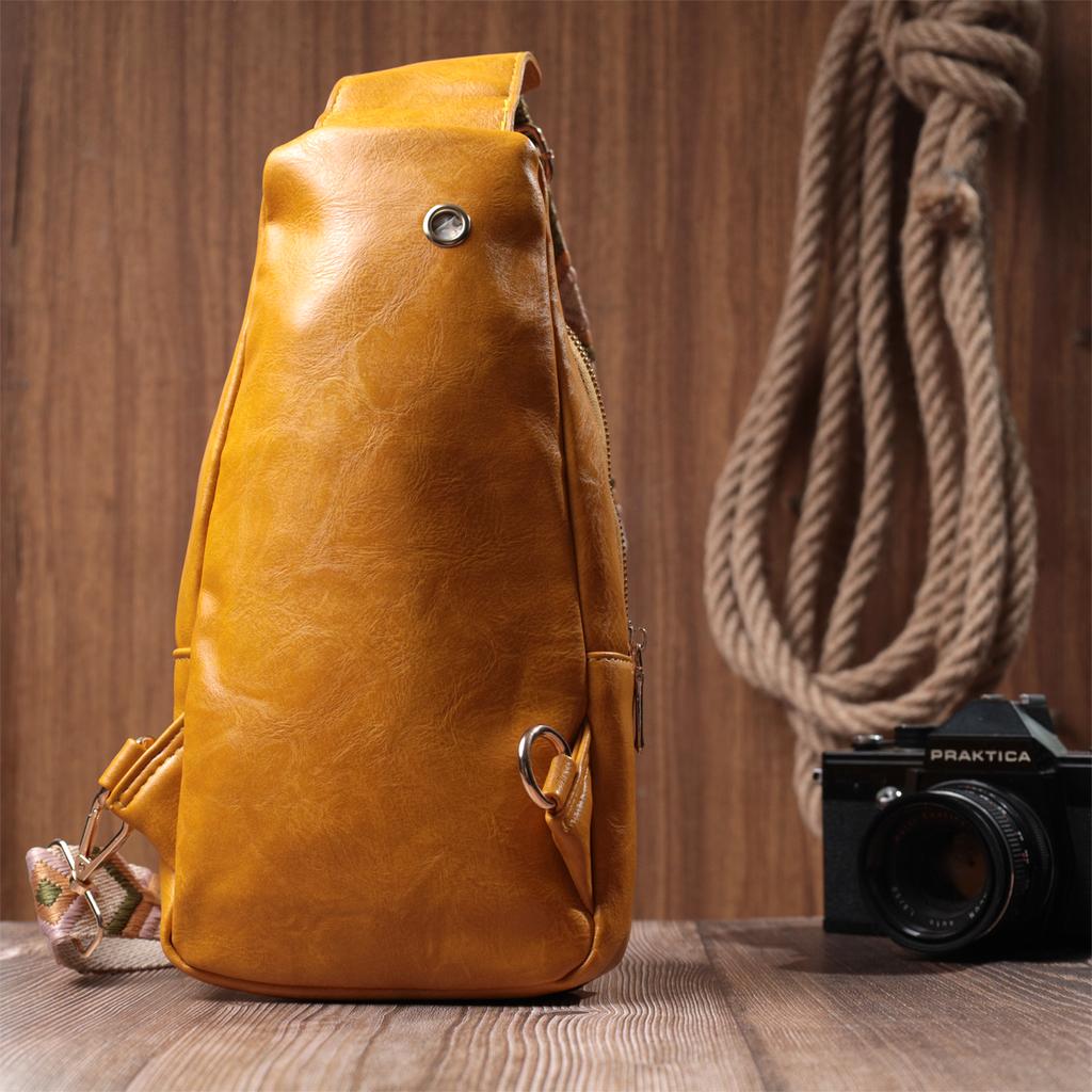 Bright Women's Sling Bag Over the Shoulder Made of Eco-leather VINTAGE Bag 22753 Yellow