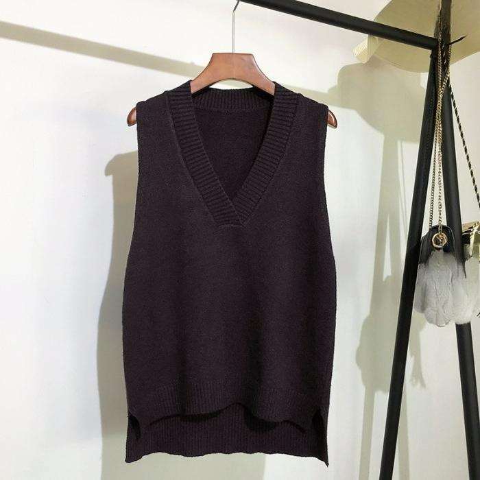 

Осень и Зима Простой V-образный вырез Ретро Жилет Вязаный Женский Пуловер Свободный Жилет без рукавов Весна и Осень Все-сочетаемый Жилет-свитер One size кофейный