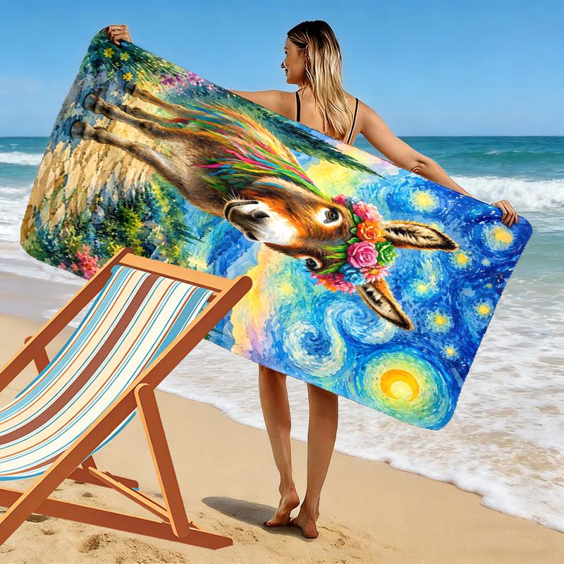 Animal Painting Print Beach Towel, Large Soft Quick Dry Towel for Beach Camping Swimming