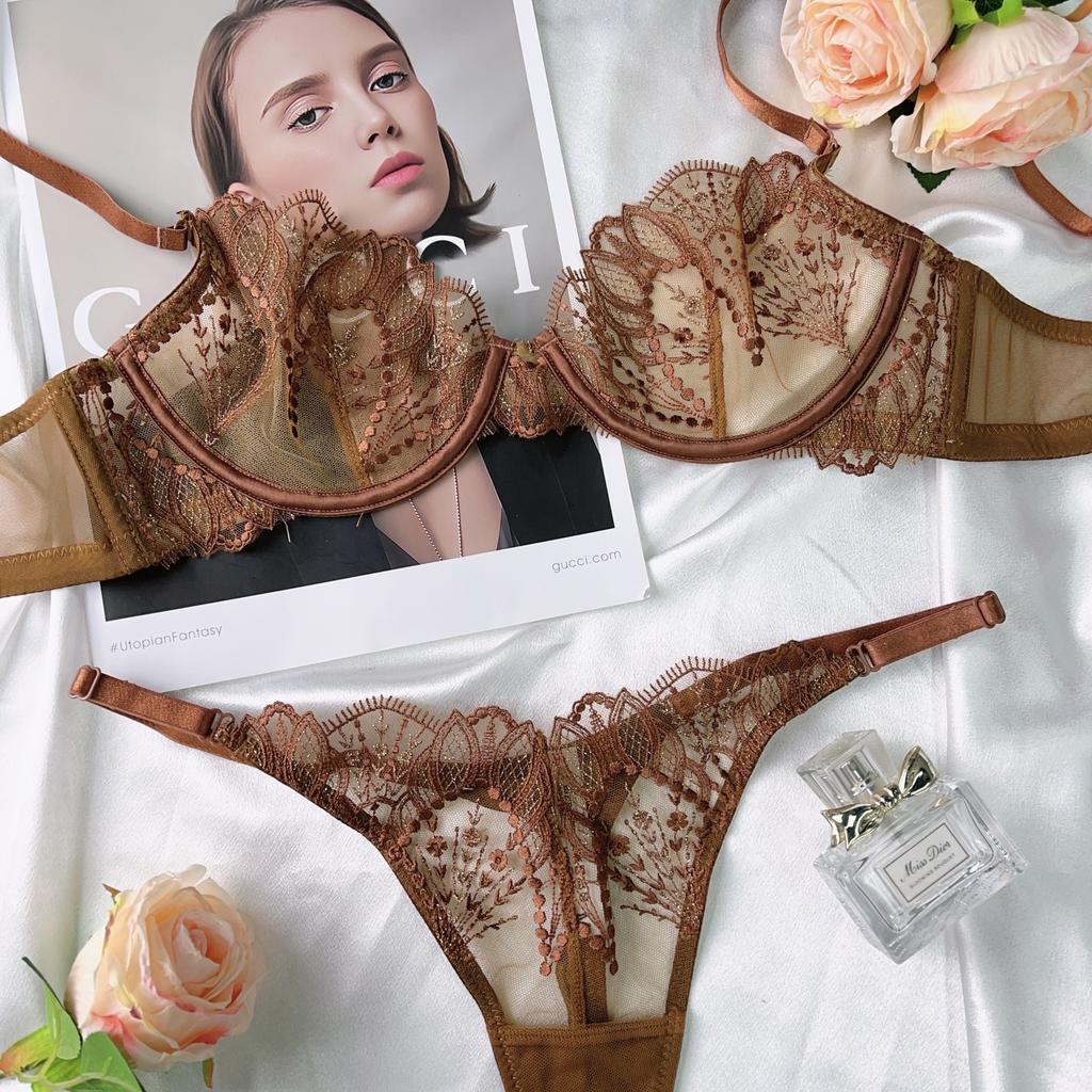 New sexy lace underwear French ultra-thin perspective large size underwear large chest small anti-sagging bra cover