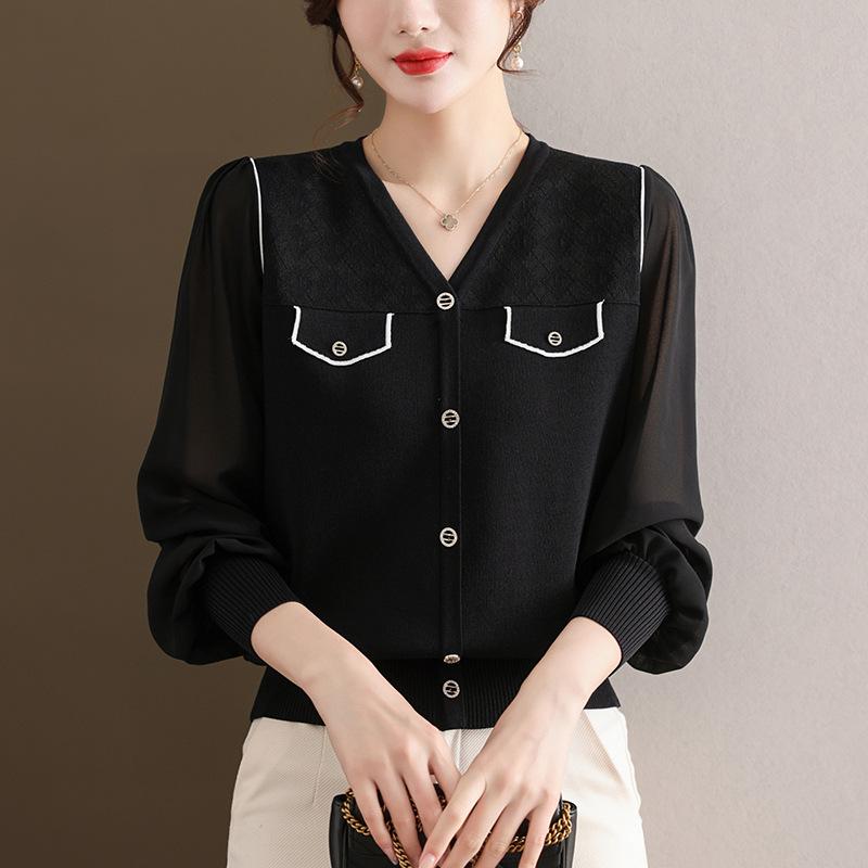 

Age-reducing and thin lace splicing shirt women s spring and autumn new sweater one size fits all чёрный