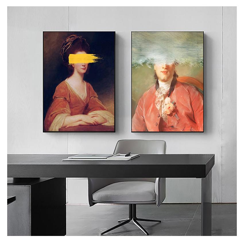 Man Woman Pastel Canvas Painting Prints Quirky Gallery Wall Decor Artwork Poster Home Decoration Altered Art Vintage Portrait Of