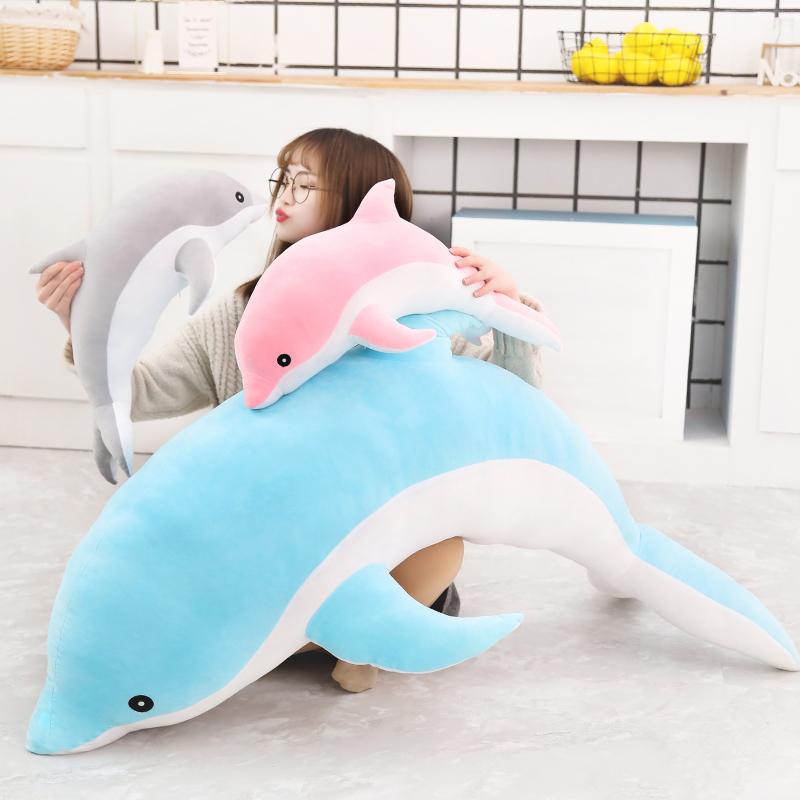 30-160cm Soft Dolphin Plush Toy Cute Stuffed Animal Pillow Nap Cushion Creative Birthday Gift for Girls and Kids