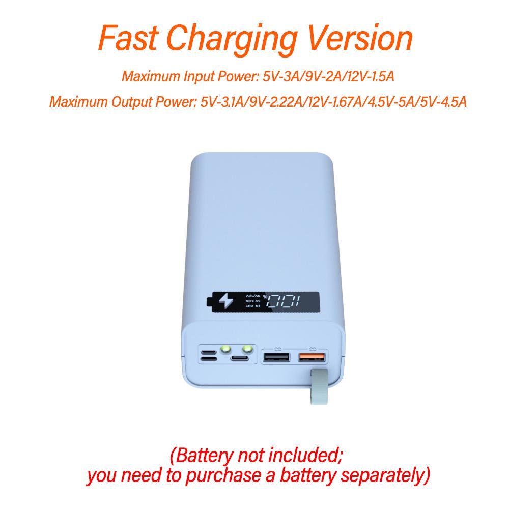12 Cell 18650 Detachable Solder-Free DIY Power Bank Kit Mobile Power Supply Shell PD Fast Charging With Light Without Battery