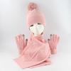 3Pcs/Set Women Winter Hat Scarf Gloves Set Plush Ball Decor Rhombus Texture Knitting Hat
