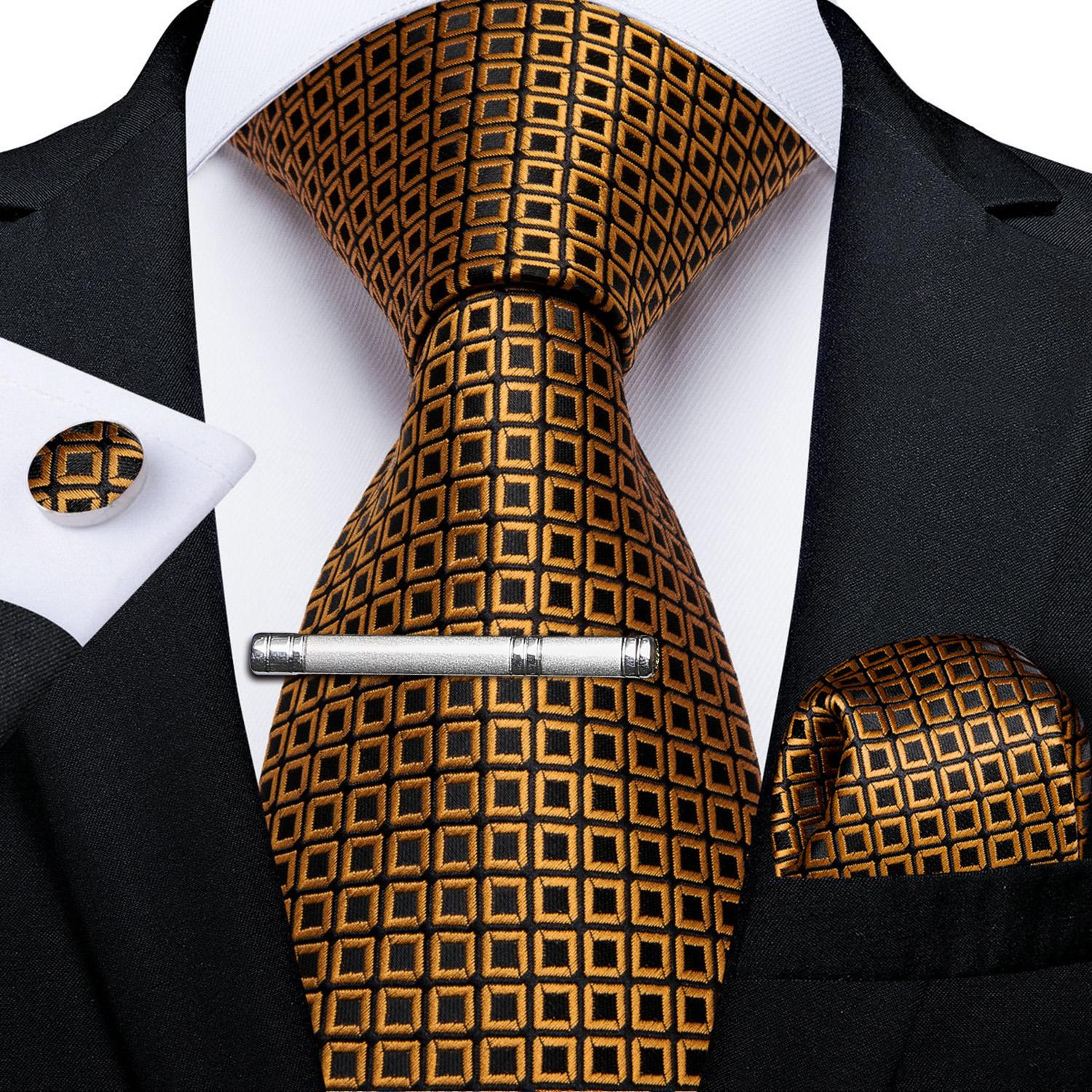 

Мужской деловой галстук с серебряными зажимами для галстука, полосатый шелковый галстук, носовые запонки для бизнеса N-7305