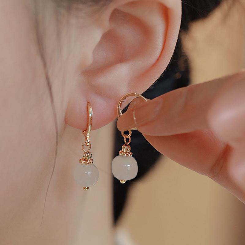 PANJBJ 925 Sterling Silver Rose Hotan Jade Earring for Women Girl Ethnic Style Versatile Temperament Jewelry Gift Dropshipping