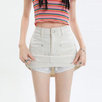 Minissaia Jeans A-Line de Cintura Alta Off-White Feminina 2023: Antiexposição, Petite, Estilo de Verão Emagrecedor