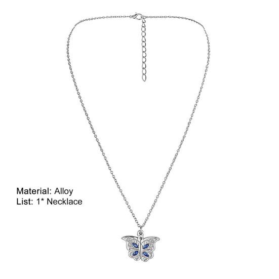 Women Necklace Butterfly Open Heart Rhinestone Women Pendant for Gift
